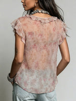 Floral Print Ruffle Trim Chiffon Blouse