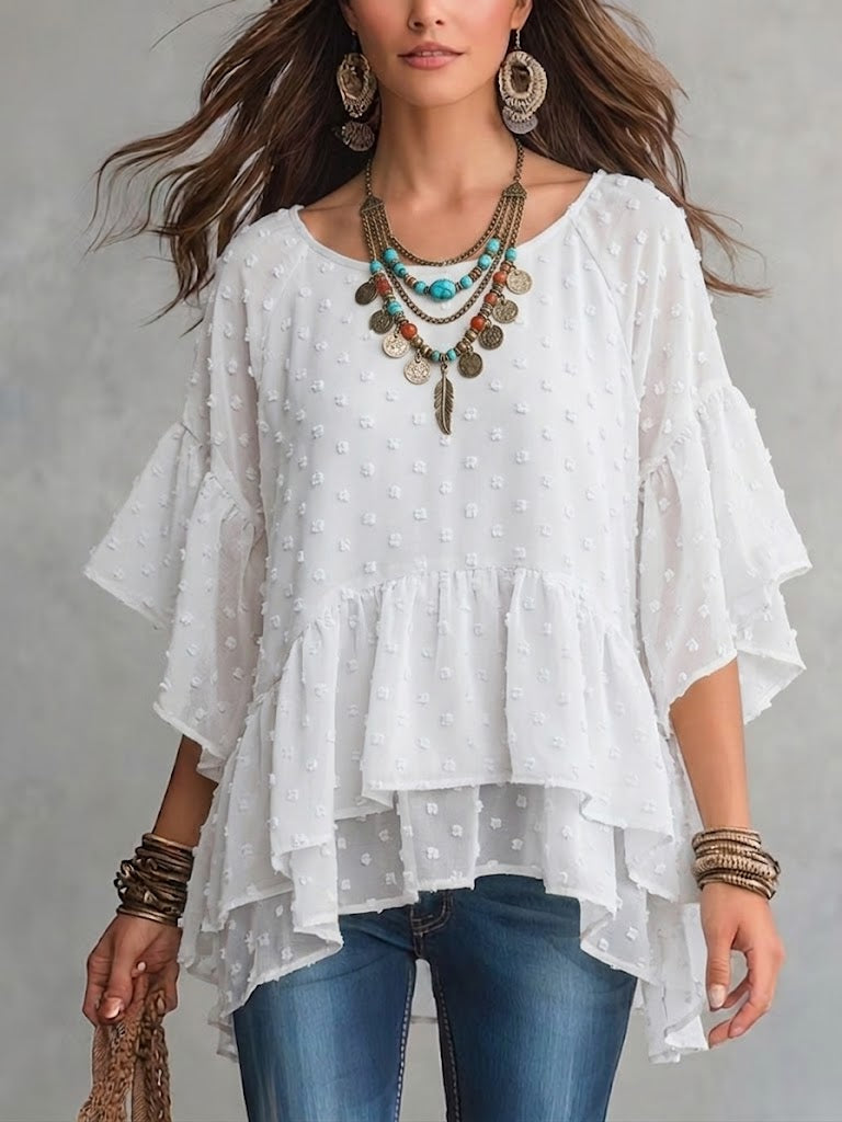 Stylish And Elegant Chiffon Shirt Featuring A Textured Polka-dot Design Created Through A Jacquard And Fil Coupé Technique.