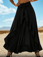 Elastic Waist Front Slit Ruffle Flowy Culottes