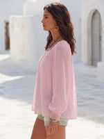 Chic And Elegant Blouse Featuring A Mix Of Jacquard And Clip-dot Chiffon, Accented With Lace Trim.
