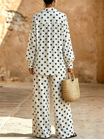 Women's Polka Dot Art Comfortable Casual Stylish Cardigan And Pants Cotton Two-piece Set
