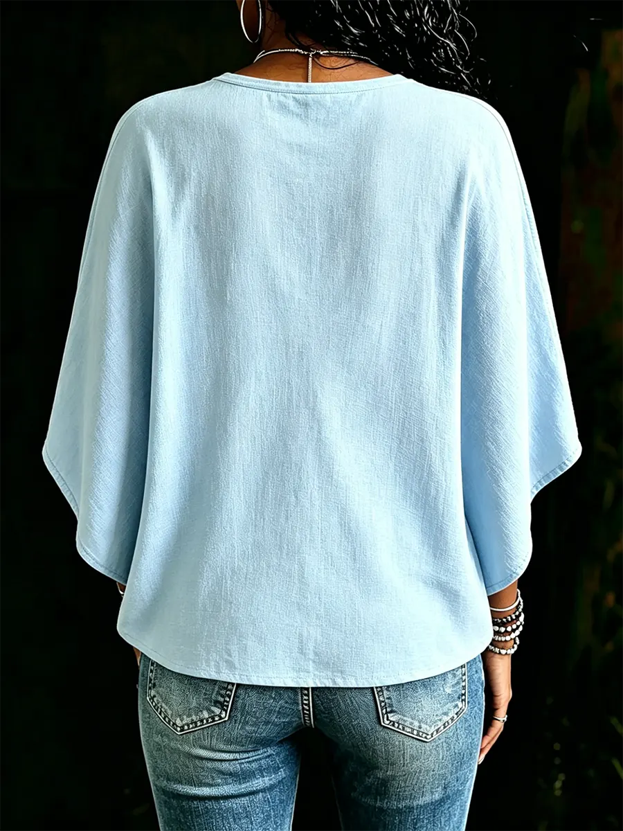 Women's Fashion Casual Loose-fit V-neck Ruffles Cotton Shirt