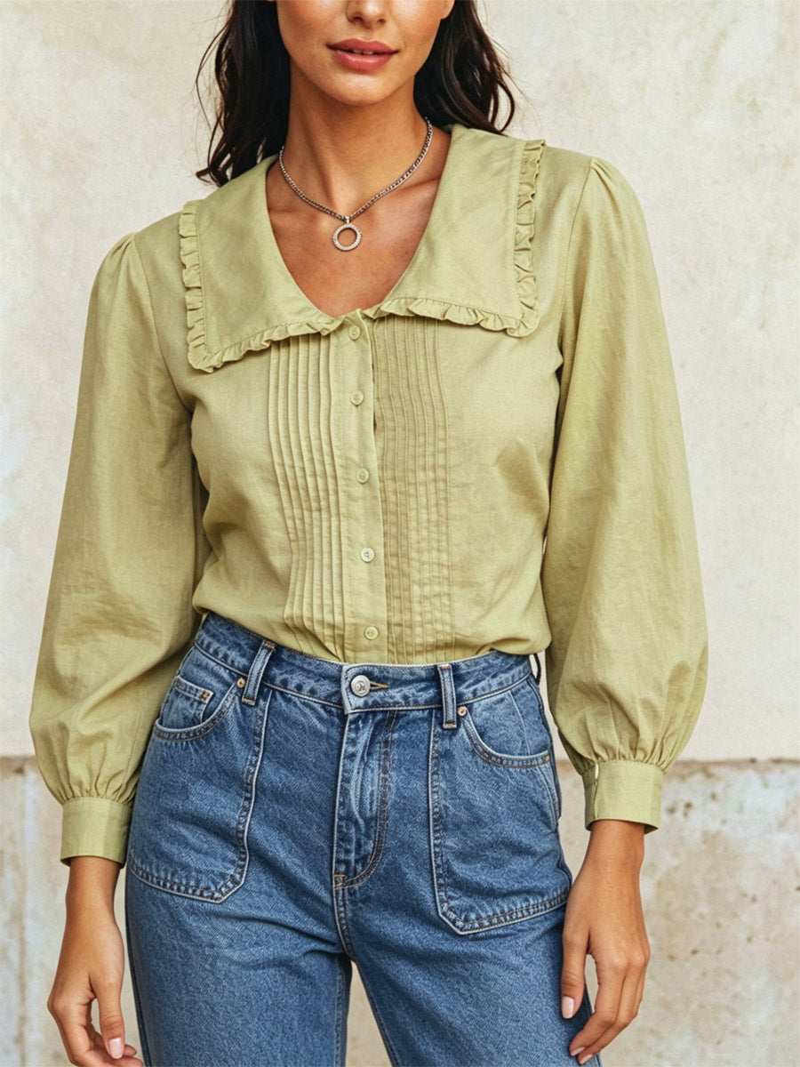 Women's Solid Color Art Casual Stylish Long Sleeve Cotton Linen Shirt