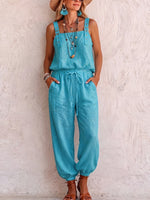 Boho-style Turquoise Shoulder Straps Jumpsuit