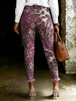 Women's Leopard Print Art Ripped Skinny Jeans