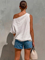 Casual-chic Linen And Cotton One-shoulder Top