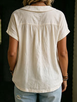 Women's Solid Color Peter Pan Collar Short-sleeve Casual Loose Cotton-linen Top