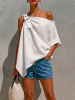 Casual-chic Linen And Cotton One-shoulder Top