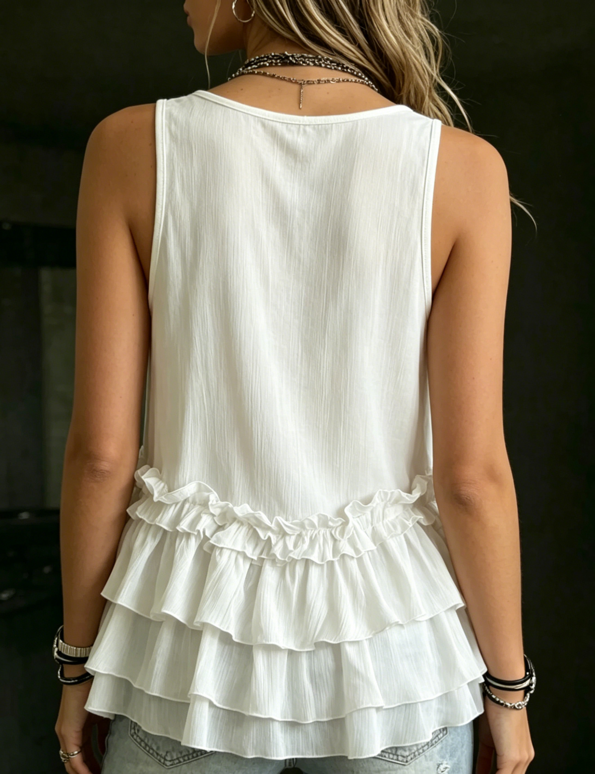 Women's Scoop Neck Tiered Ruffle Tank Top
