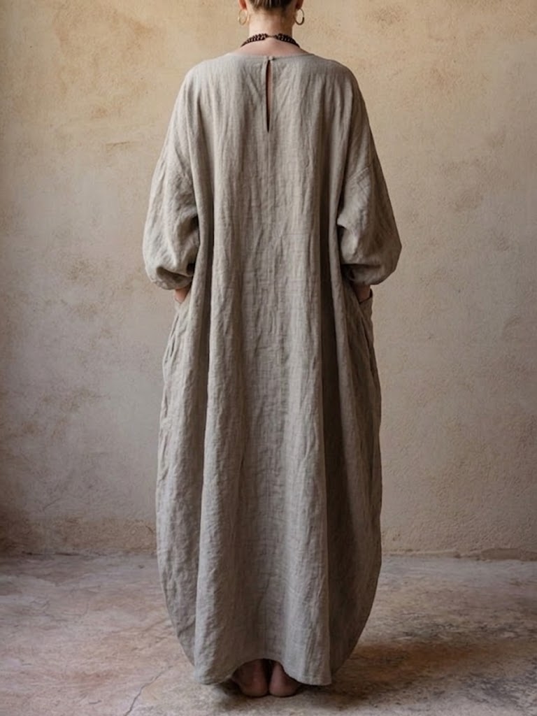 Women's Simple Bohemian Style Loose Cotton And Linen Dress