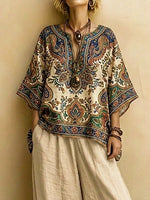 Women's Ethnic Floral Art Comfortable Casual Top And Pants Cotton Linen Two-piece Set