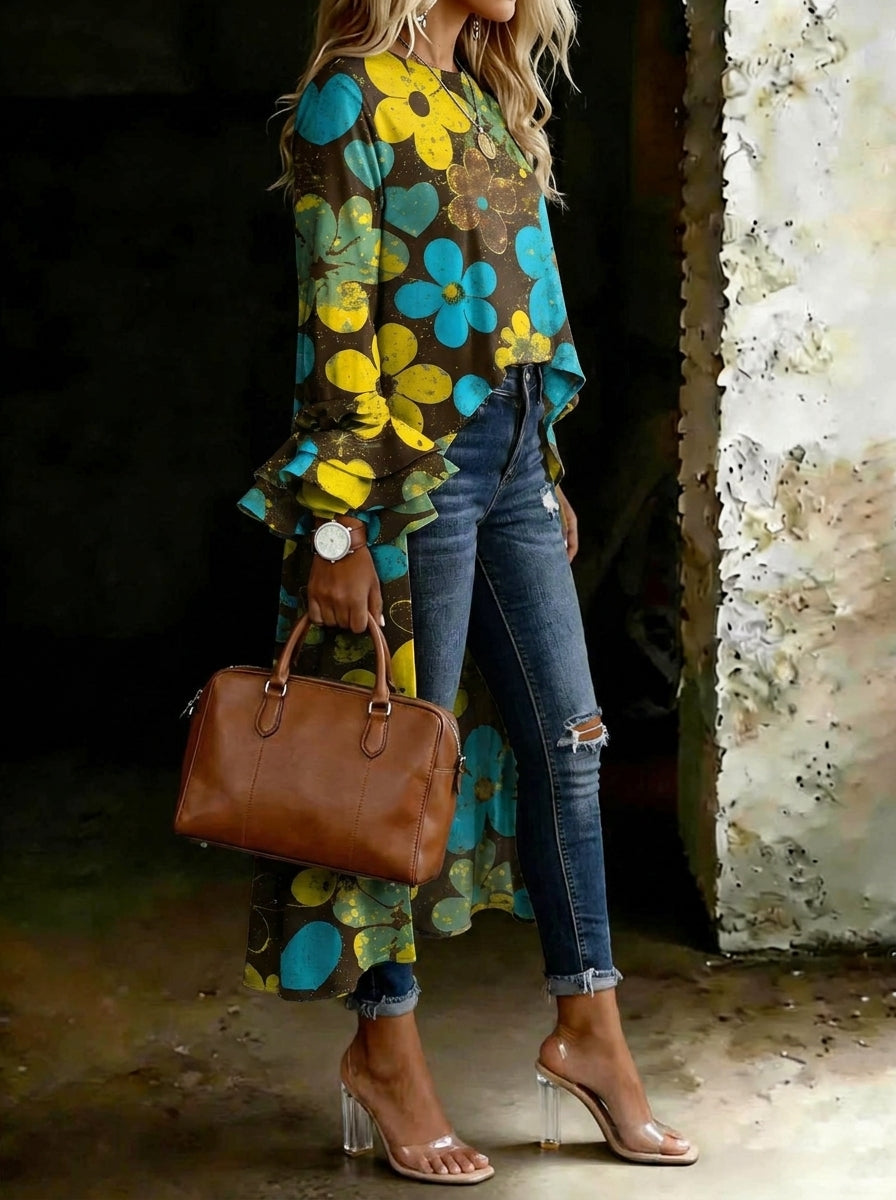 Women's Vintage Floral Casual Solid Color Cotton Shirt