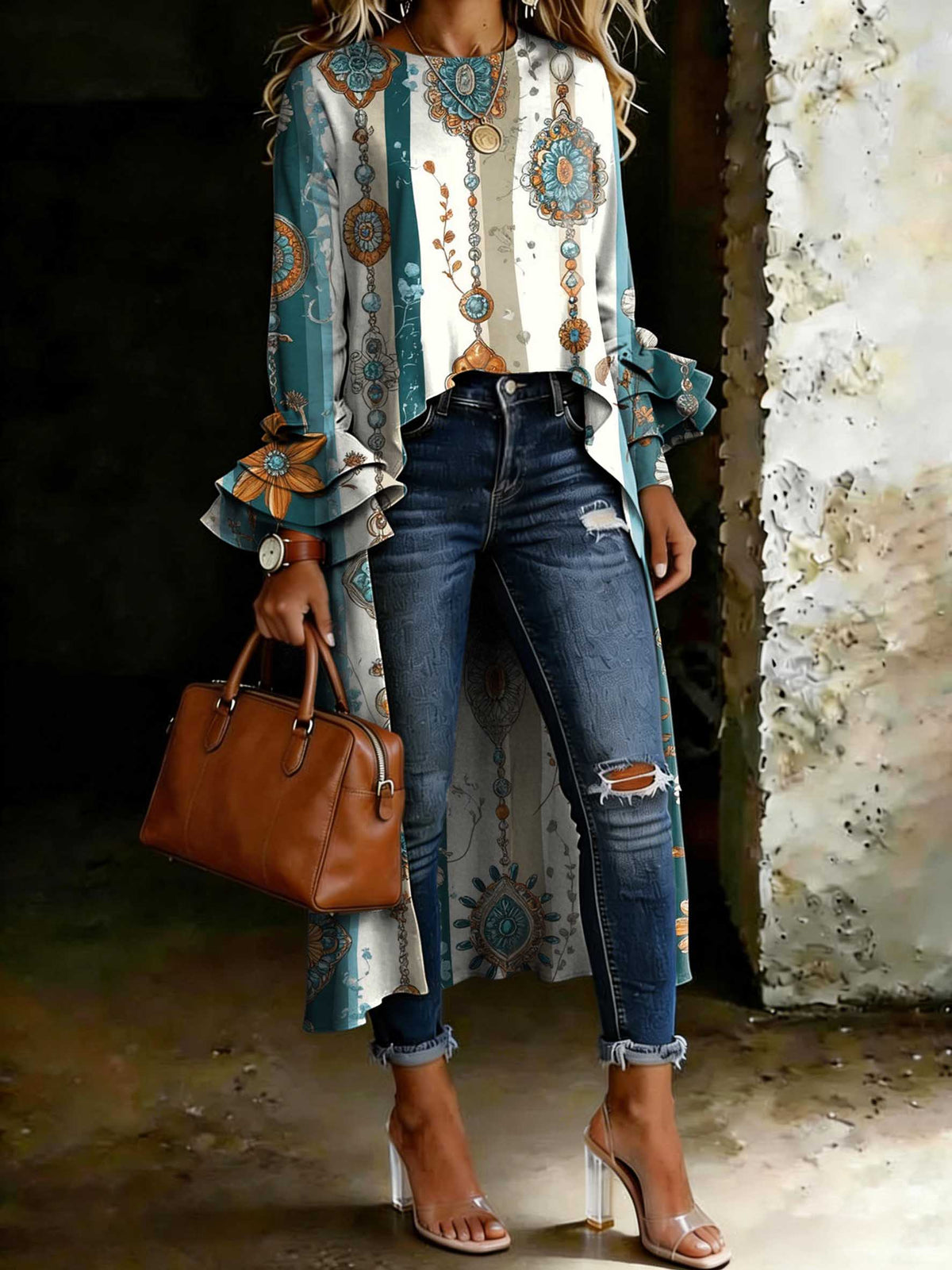 Women's Vintage Floral Casual Solid Color Cotton Shirt
