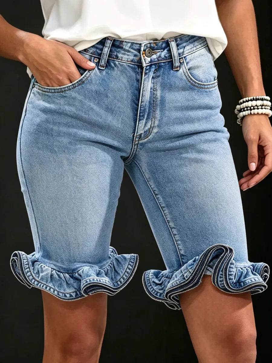 Women's Retro Casual Ruffles Denim Shorts