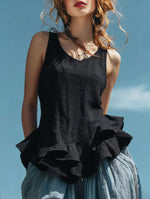 Women's Cotton And Linen Ruffle Sleeveless Vest