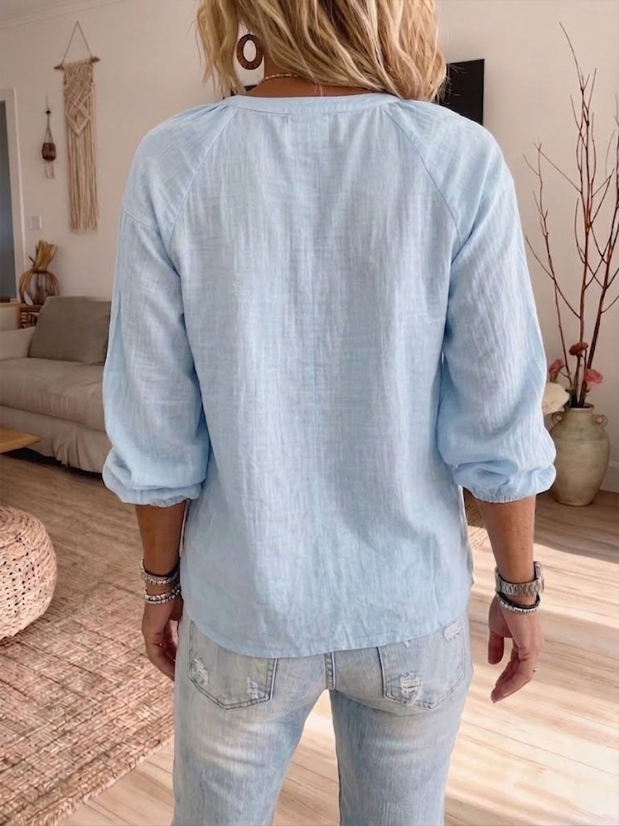 Women's Lace-panel Cotton-linen Shirt