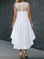 Stylish Cotton Dress With Lace Paneling And A High-low Hem