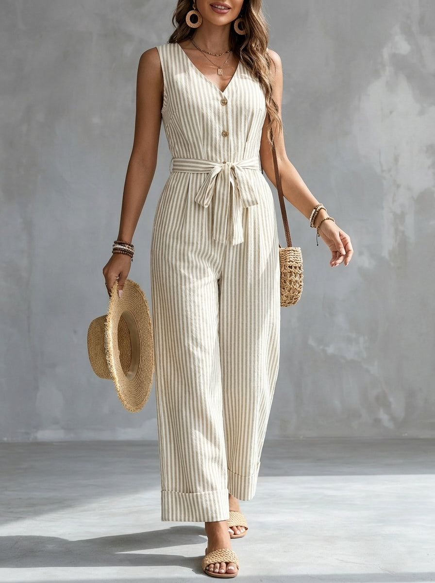 Women's Casual Minimalist Striped Jumpsuit