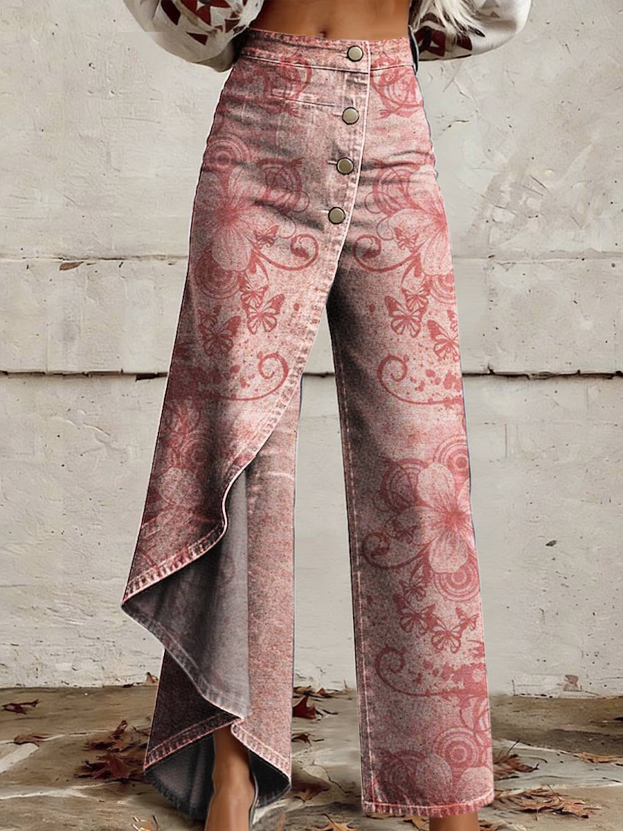Women's Vintage Floral Print Casual Jeans