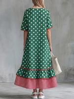 Casual Short-sleeve Dress With Polka-dot Print And Ruffled Hem