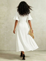 Women’s Elegant Ruffled Hem Short-sleeve Square Neckline Sequin Stripe Maxi Dress