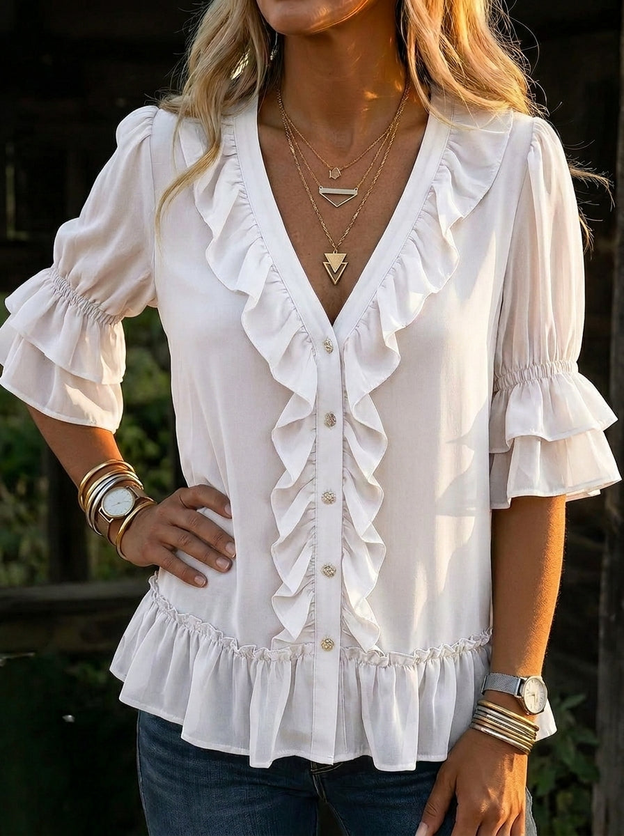 Vintage Ruffle Chiffon Casual Shirt