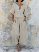 Women's Casual Cotton And Linen Tassel Set