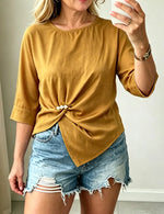 Women's Elegant Twist Front Blouse With Pearl Embellishment