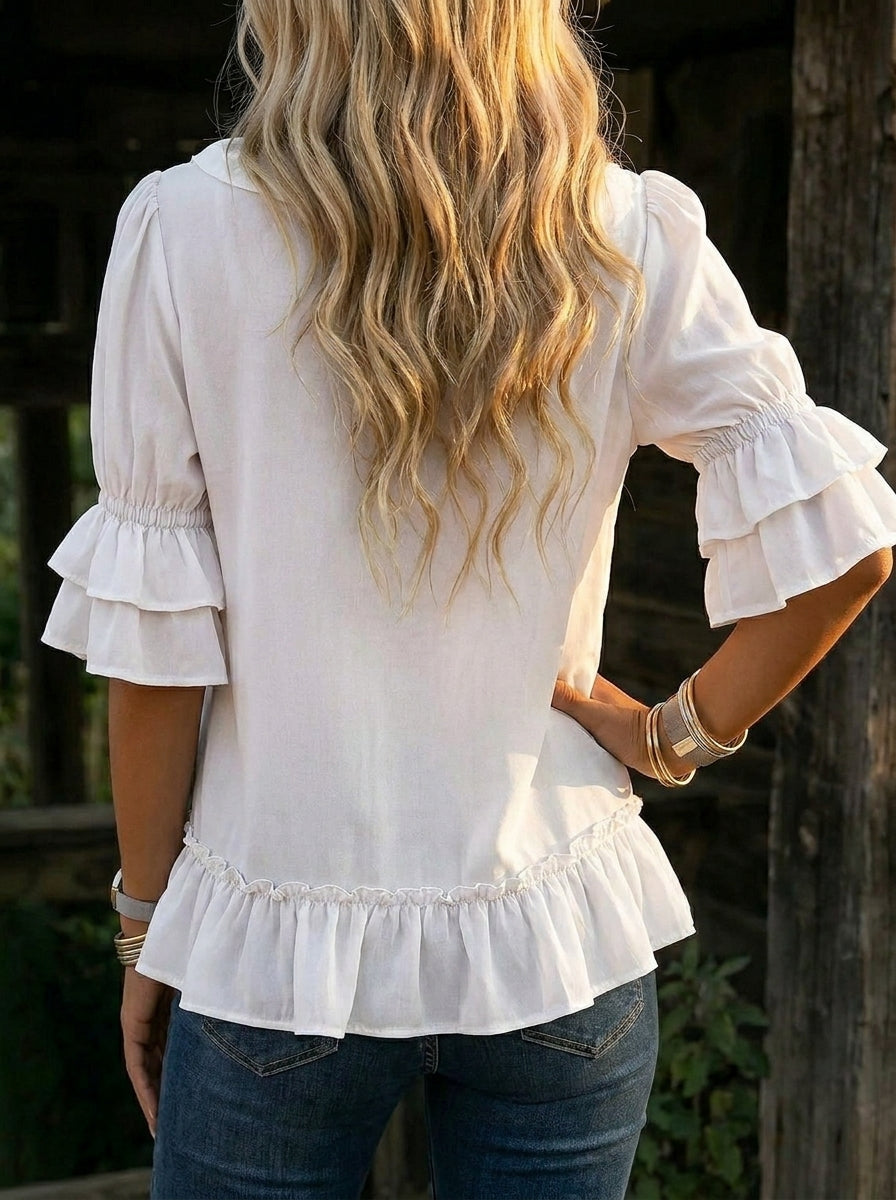 Vintage Ruffle Chiffon Casual Shirt