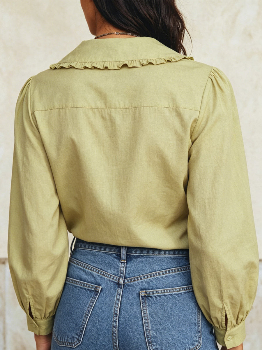 Women's Solid Color Art Casual Stylish Long Sleeve Cotton Linen Shirt