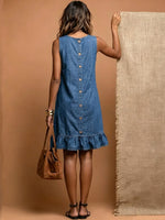 Ruffle Hem Denim Shift Dress