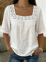 Women's Causal Square-neck Short Sleeve Cotton Top