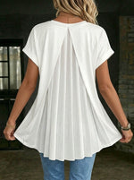 Women's Short Sleeve V Neck Pleated Back Design Top