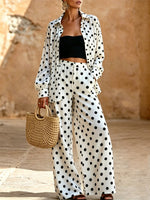 Women's Polka Dot Art Comfortable Casual Stylish Cardigan And Pants Cotton Two-piece Set