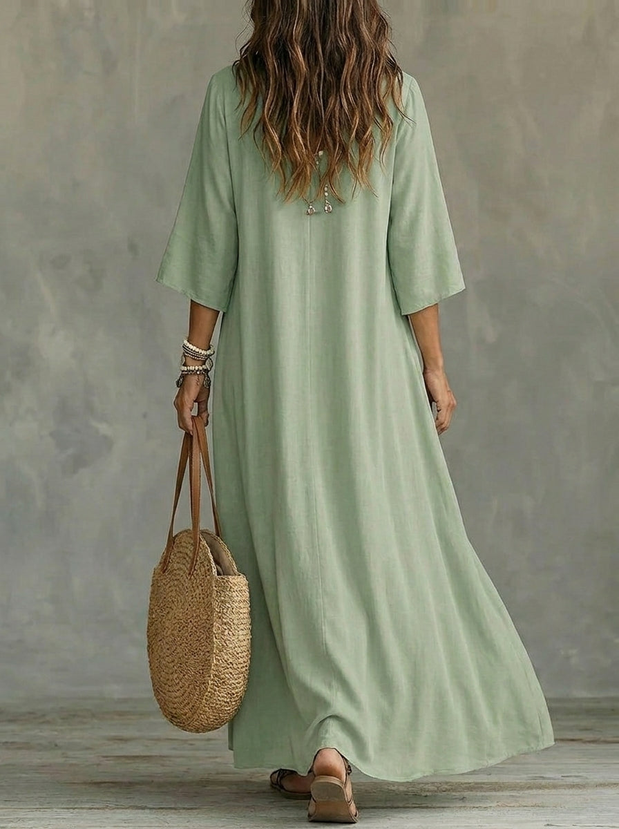 Women's Three-Quarter Sleeves Maxi Dress