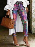 Women's Multicolor Animal Art Print Art Ripped Skinny Jeans