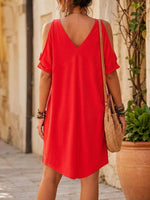 Women’s Casual Summer Loose Solid-color Cotton V Neck Dress