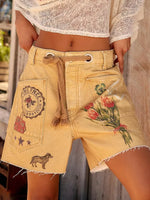 Women's Retro Casual Flowers Print Denim Shorts