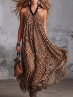 Women's Leopard Print Halter-neck Sleeveless Casual Loose Chiffon Dress