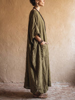 Women's Ethnic Style Oversized Cotton And Linen Long Robe Dress