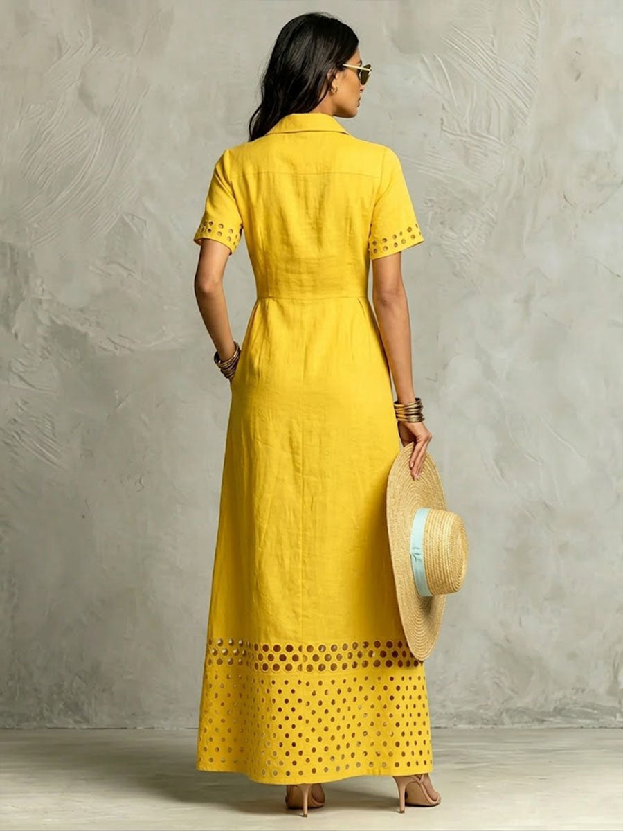 Women's Linen Cut-out Shirt Dress