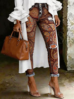 Women's Vintage Ethinic Art Print Art Ripped Skinny Jeans
