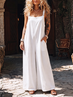 Boho Breathable Cotton-linen Jumpsuit With Pockets – Casual Vacation Style