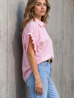 Women's Designer Wrinkled Flutter Sleeve Shirt
