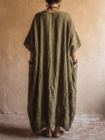 Women's Ethnic Style Oversized Cotton And Linen Long Robe Dress