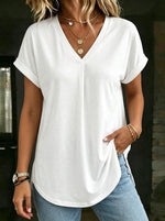 Women's Short Sleeve V Neck Pleated Back Design Top