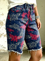 Women's Vividly Butterfly Totem Art Print Casual Denim Shorts