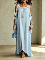 Women’s Elegant Vocation Round Neck Loose Batwing Sleeves Maxi Dress