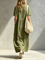 Women's Solid Color Art Casual Short Sleeve Cotton Linen Maxi Dress