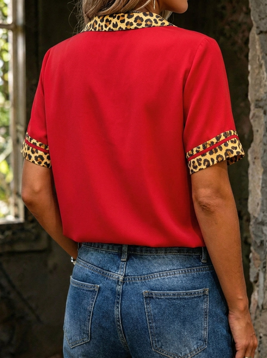 Women's Stylish Leopard Short Sleeve Shirt